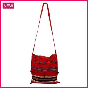 Artisan Handmade Cotton Shoulder Bag Woven Embroidered Striped Embellished
